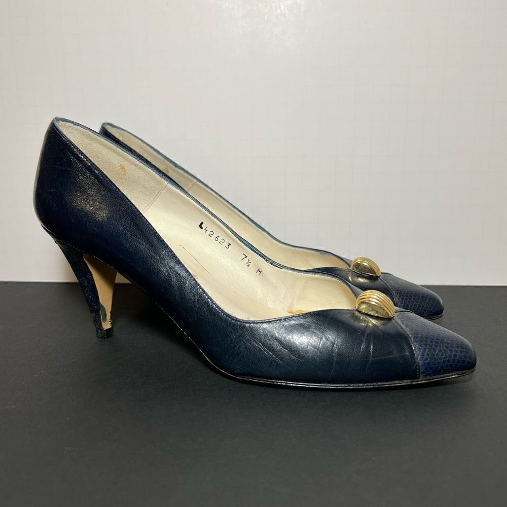 Womens CARESSA Navy Blue Cap Toe Embellished Pump Heels / Size 7.5 Medium